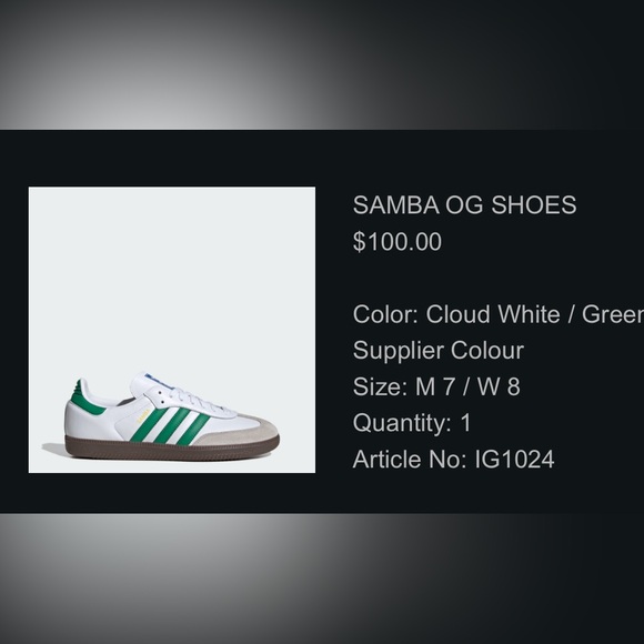 New Size m7/w8 ADIDAS SAMBAS. GREEN AND WHITE - Picture 2 of 2